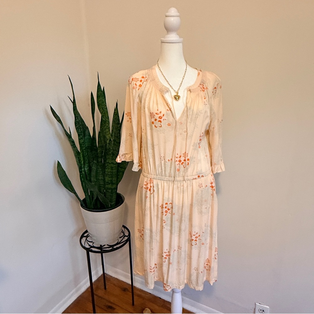 Carve Designs | Cream and Orange Midi Dress